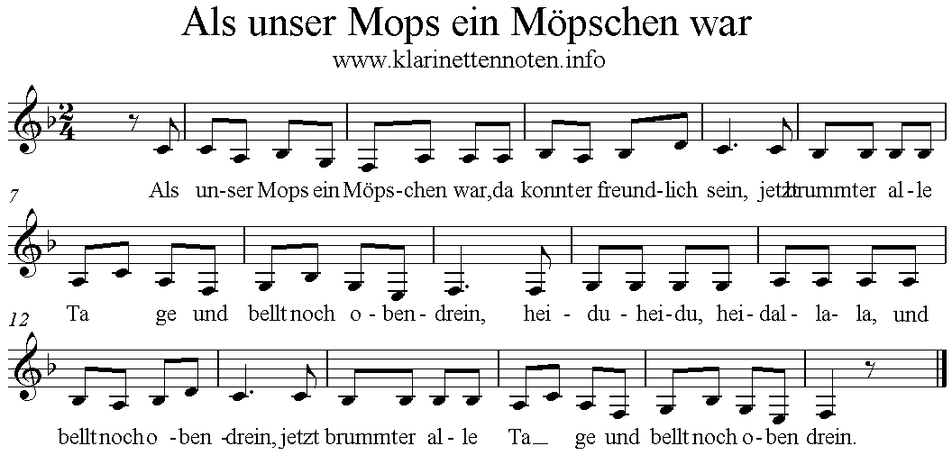 Noten, Text, Als unser Mops ein Möpschen war